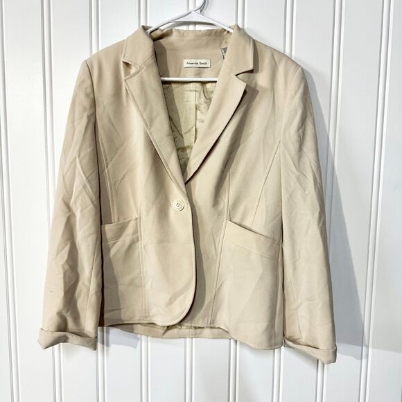 VTG AMANDA SMITH Blazer Women Size 10 Single Button Down Padded Shoulder Cream - Picture 1 of 4